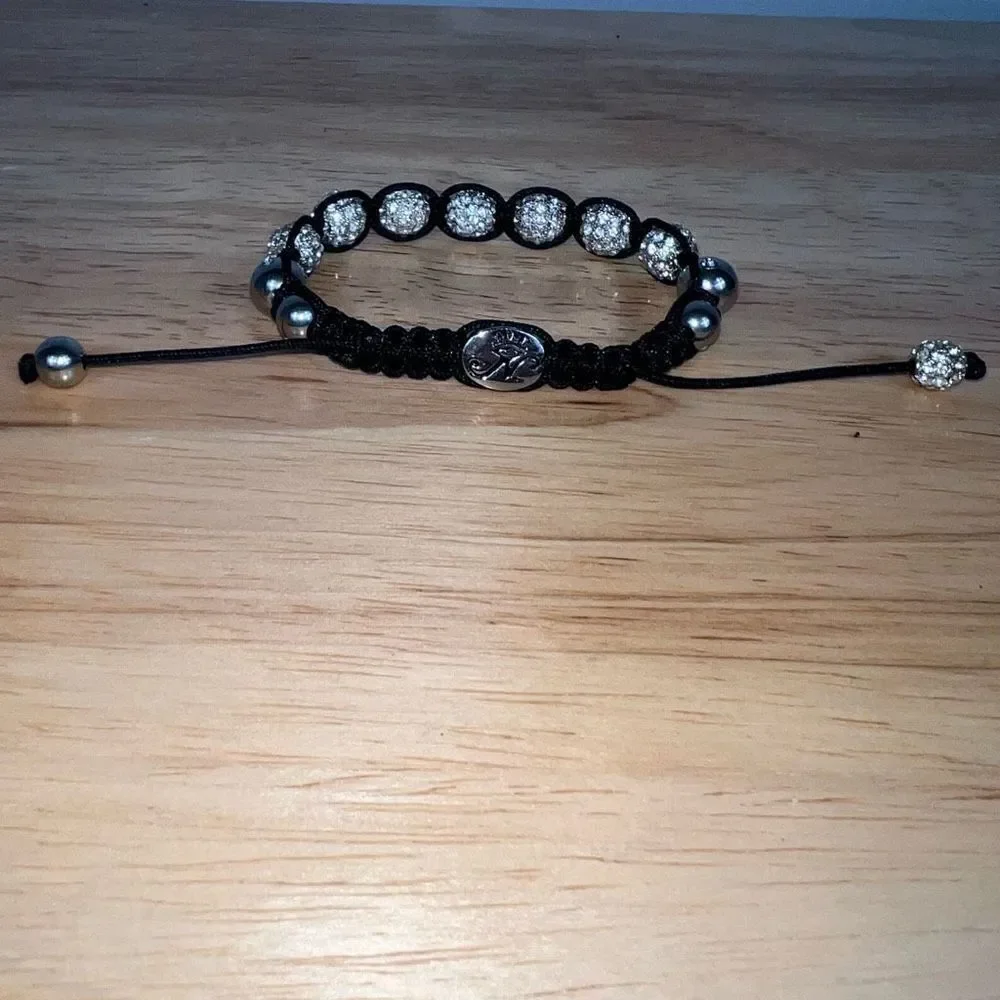 Black Macrame “Eye of Horus” Knotted Shamballa Crystal Ball Bead Bracelet